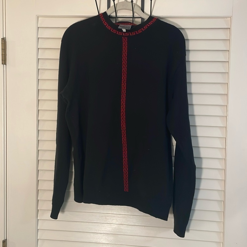 Versace Jeans Couture Unisex Black Sweater Red Center Iconic Trim